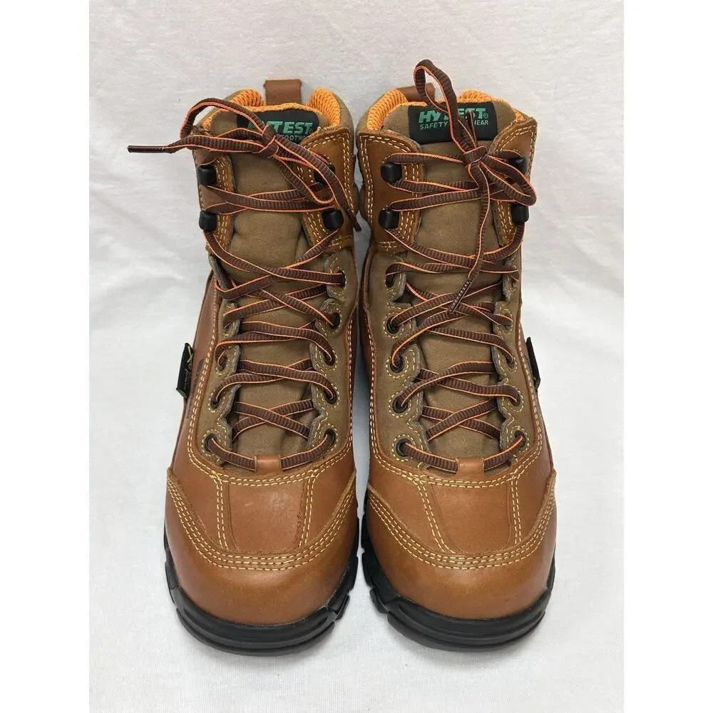 HYTEST Safety Footwear Brown Leather Waterproof Work Boots Mens Size 6 NWOB